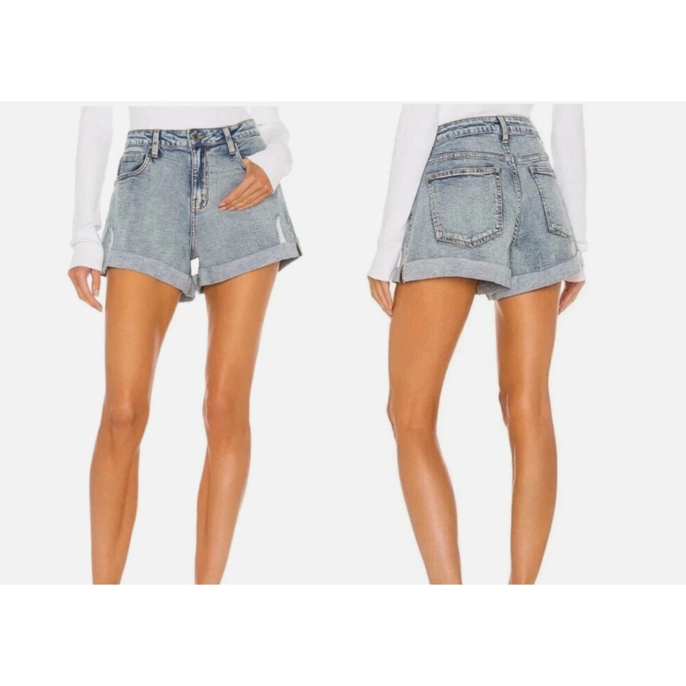 WeWoreWhat Low Rise Rolled Shorty Stretch Denim Shorts Bleached Grey Size 28 NWT